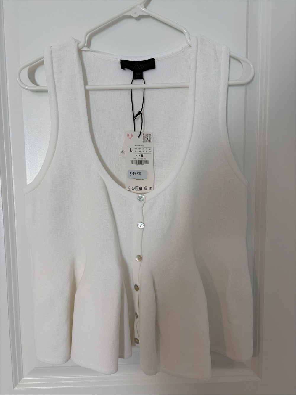 NWT Zara White Knit Peplum Tank Top